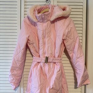Pink Snow Suit with Fuax Fur Hood and gloves